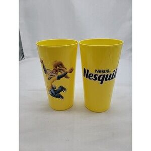 2 Nesquik Bunny Yellow Tall Plastic Cups Tumblers Rabbit Nestle Nesquick Promo